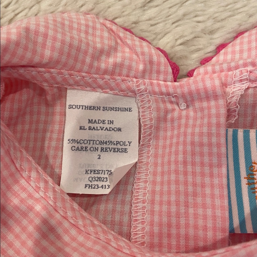 Southern Sunshine Pink Gingham Smocked Christmas Tree Dress Girls Size 2 NWT - Picture 3 of 5